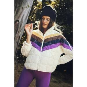 NWTS Free People Movement Packable Puffer Jacket- oversized Small.Crème/Chevron